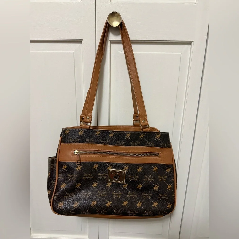 Beverly Hills Polo Club Brown Patterned Tote Bag Y2K Inspired